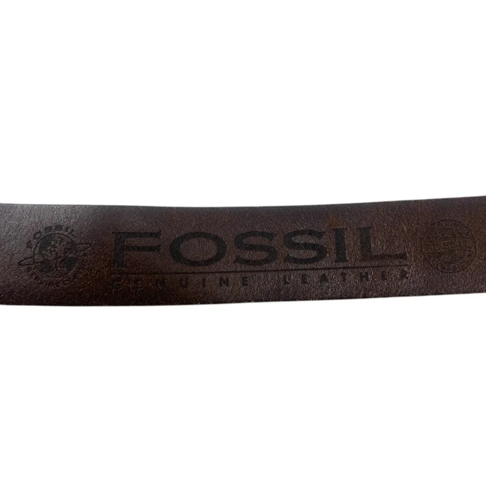 Fossil Womens Genuine Brown Textured Leather Belt Aztec Symbol Buckle Size M
